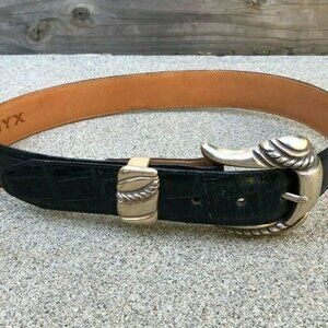 Vintage LEEGIN Women's 30" Blue Onyx Embrossed Leather 19614 Waist Belt​​​​​​